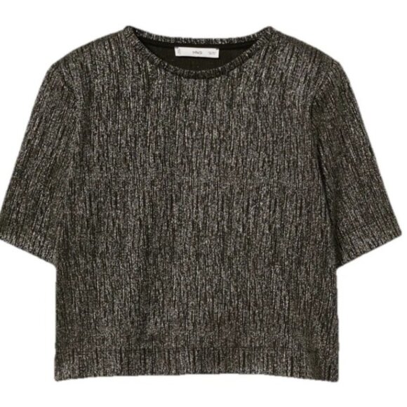 MANGO Black Lurex Knitted Short Sleeve T-shirt Sz L NWT - Picture 3 of 10